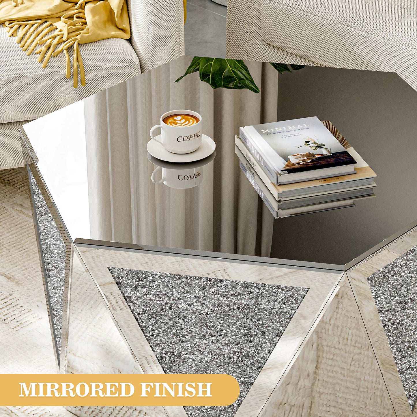 Luxury Mirror Coffee Table with Crushed Diamond