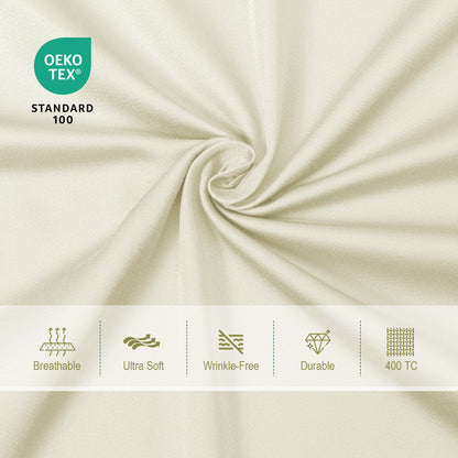 Bed Sheet Set-4 Piece 16” Deep Pocket, Ultra Soft Breathable Silky Bedding Sheets & Pillowcases-Beige