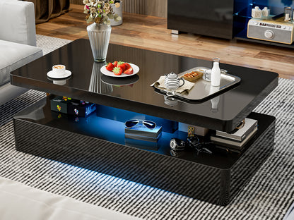 LED Coffee Table 2-Tier Rectangle Living Room Center Table with 16 Colors Lights