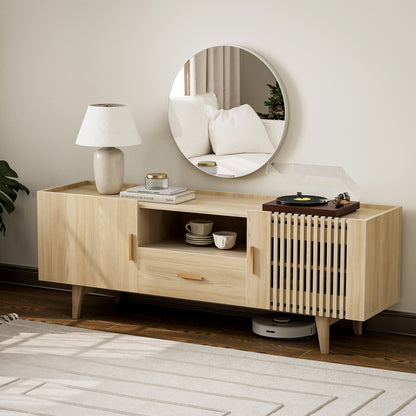 Fluted TV Stand for 75 Inch TV, with Drawer & 2 Cabinet Doors