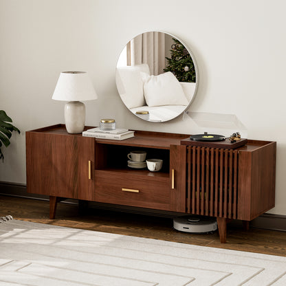 Fluted TV Stand for 75 Inch TV, with Drawer & 2 Cabinet Doors