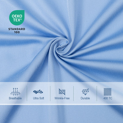 Bed Sheet Set-4 Piece 16” Deep Pocket, Ultra Soft Breathable Silky Bedding Sheets & Pillowcases-Light Blue