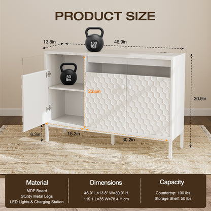LED Buffet Cabinet with Power Outlet,3 Doors Sideboard Cabinet Table
