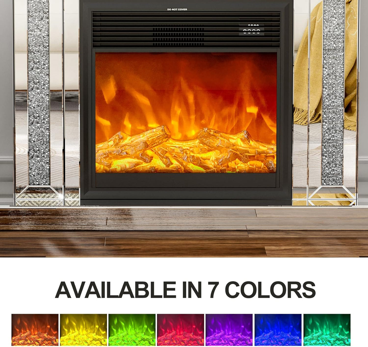 Mirrored Electric Fireplace TV Stand, LED Mantel Freestanding Heater