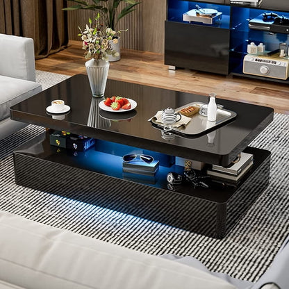 ARICOEASY LED High Glossy Coffee Table, Modern Coffee Table for Living Room with 16 Colors LED Lights