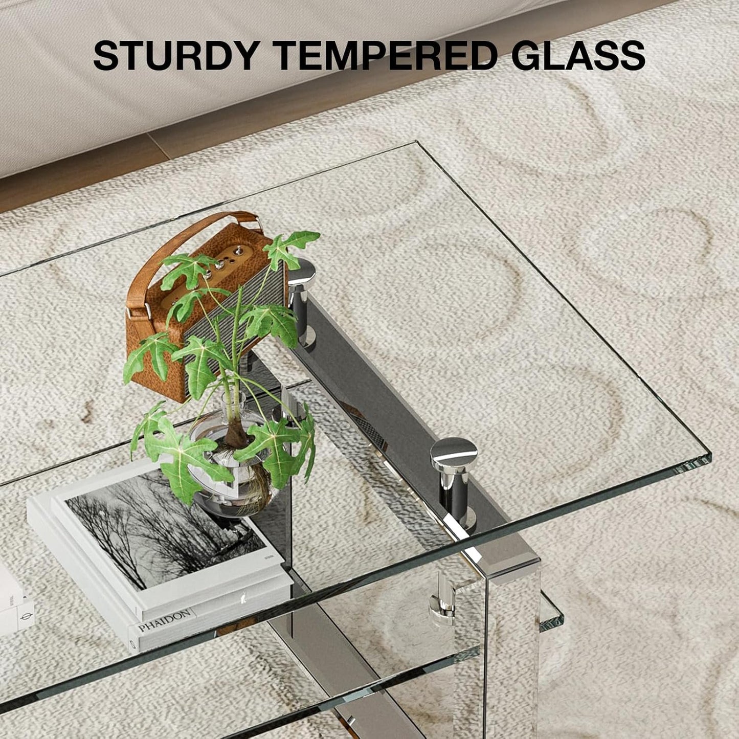 ARICOEASY Glass Coffee Table Modern Rectangle Tables with Tempered Glass Top and Sturdy Metal Legs for Living Room