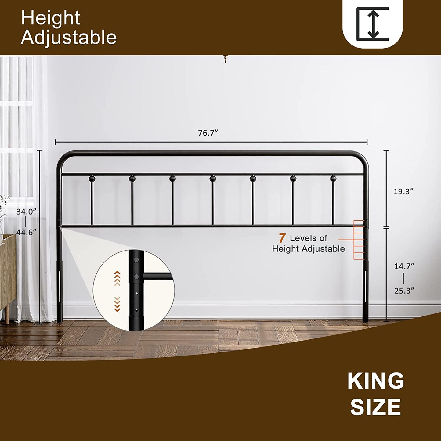 ARICOEASY Metal King Size Headboard Only for Bedroom with Height Adjustable, Sturdy Headboard Suitable for Bedrooms, Hotel, Guesthouse