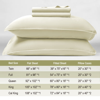 Bed Sheet Set-4 Piece 16” Deep Pocket, Ultra Soft Breathable Silky Bedding Sheets & Pillowcases-Beige