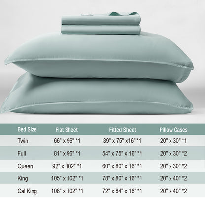 Bed Sheet Set-4 Piece 16” Deep Pocket, Ultra Soft Breathable Silky Bedding Sheets & Pillowcases-Light Green
