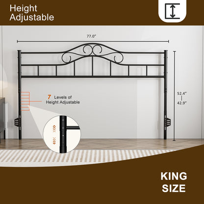 Metal Headboard, Adjustable Height, Heavy Duty Steel Curved Headboard