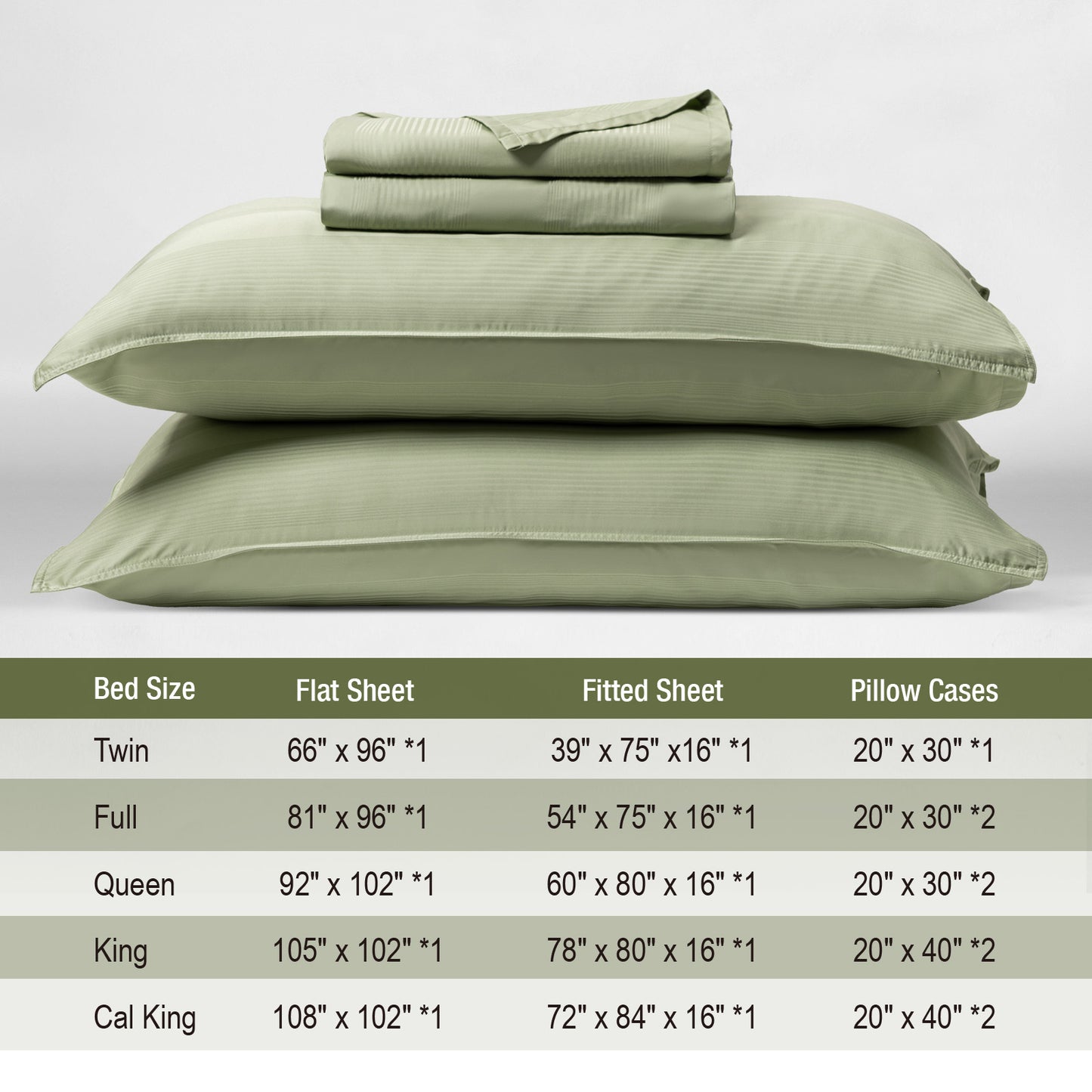 Bed Sheet Set-4 Piece 16” Deep Pocket, Striped Jacquard Ultra Soft Breathable Silky Bedding Sheets & Pillowcases-Green