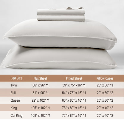Bed Sheet Set-4 Piece 16” Deep Pocket, Ultra Soft Breathable Silky Bedding Sheets & Pillowcases-White