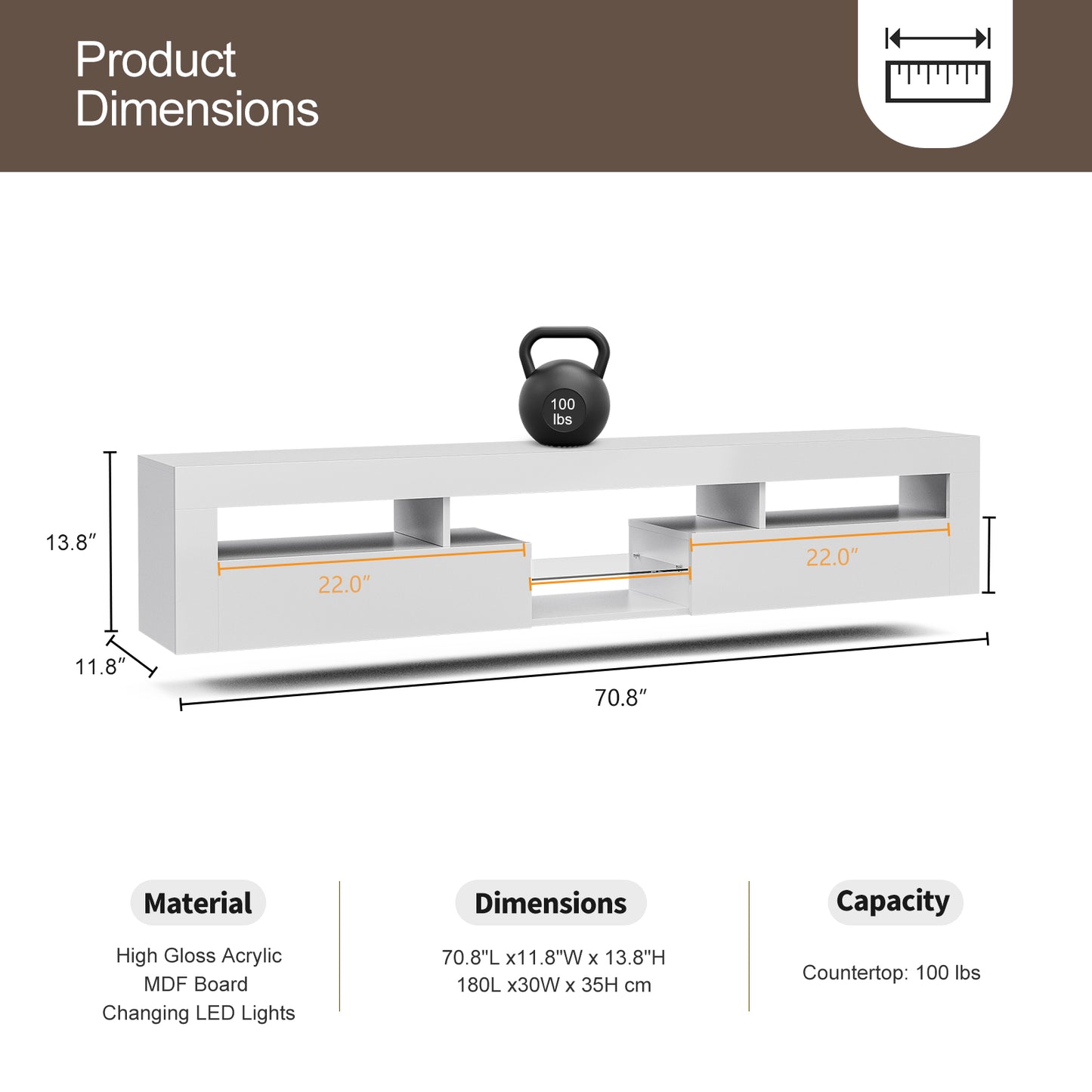 LED Floating TV Stand Modern Wall Mounted Hanging TV Cabinet