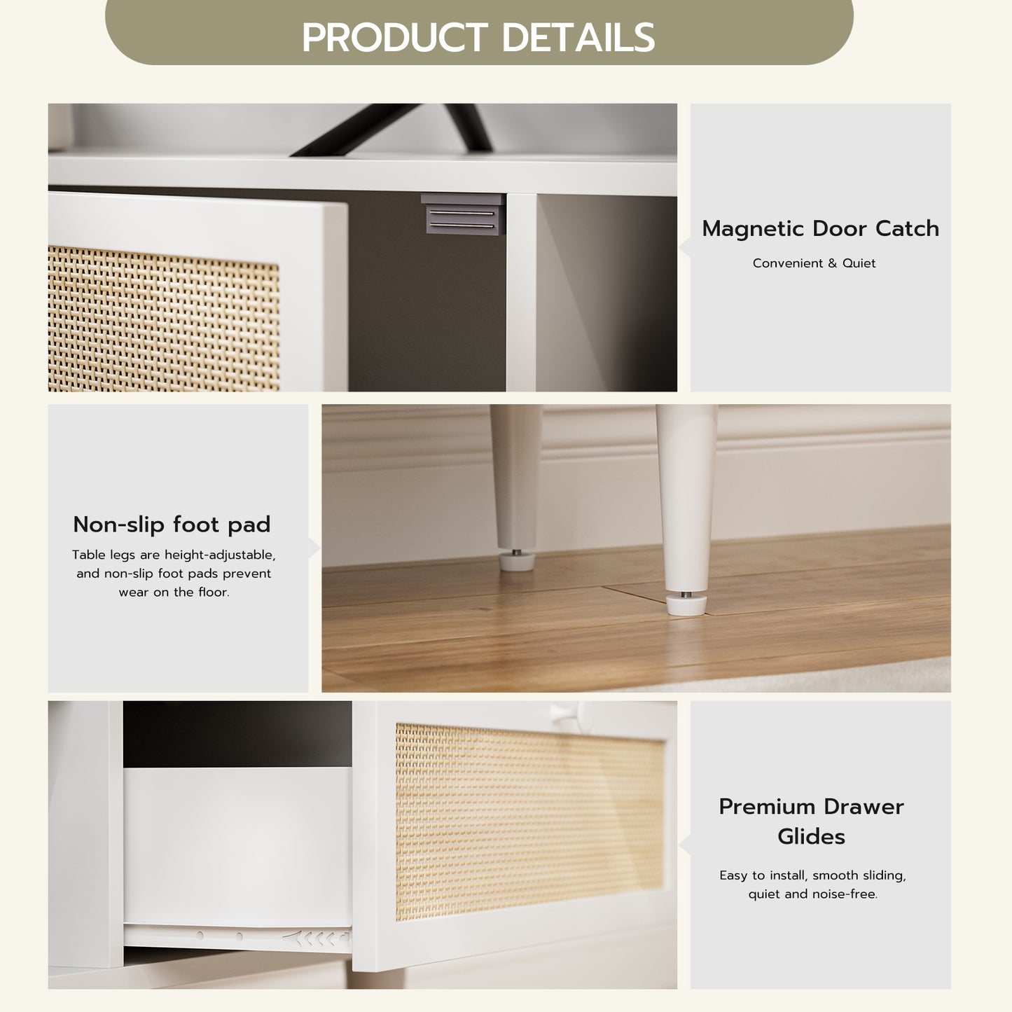 Rattan TV Stand 75 Inch TV with 2 Natural Rattan Drawers