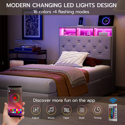 Twin XL Bed Frames with Hidden Storage Headboard & 3 Drawers & LED Lights & Charging Station