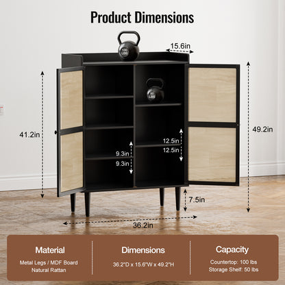 Rattan Cabinet with Storage Adjustable Shelves,Buffet Sideboard Accent