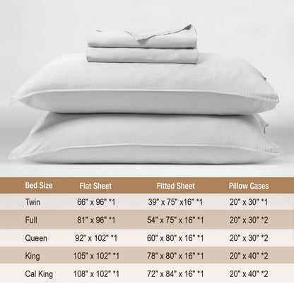Bed Sheet Set-4 Piece 16” Deep Pocket, Striped Jacquard Ultra Soft Breathable Silky Bedding Sheets & Pillowcases-White
