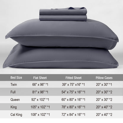 Bed Sheet Set-4 Piece 16” Deep Pocket, Ultra Soft Breathable Silky Bedding Sheets & Pillowcases-Grey