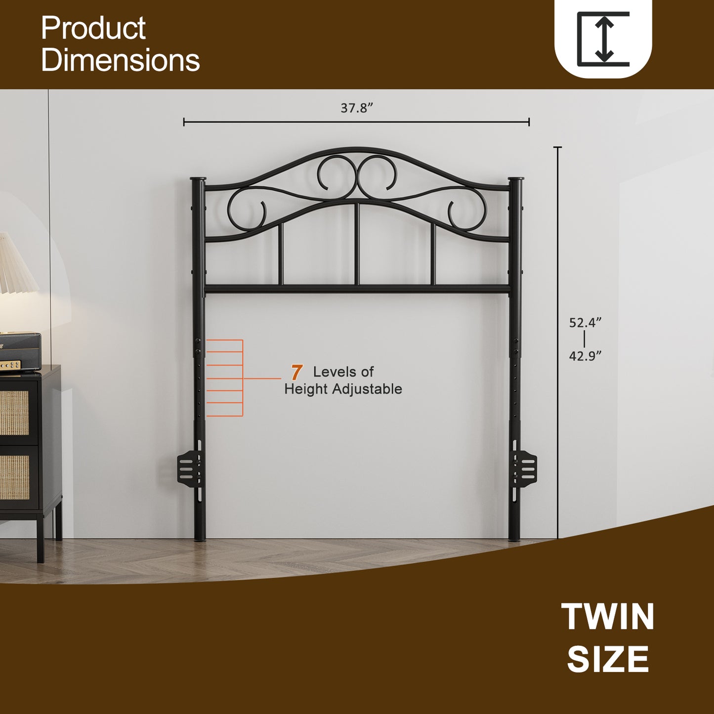 Metal Headboard, Adjustable Height, Heavy Duty Steel Curved Headboard