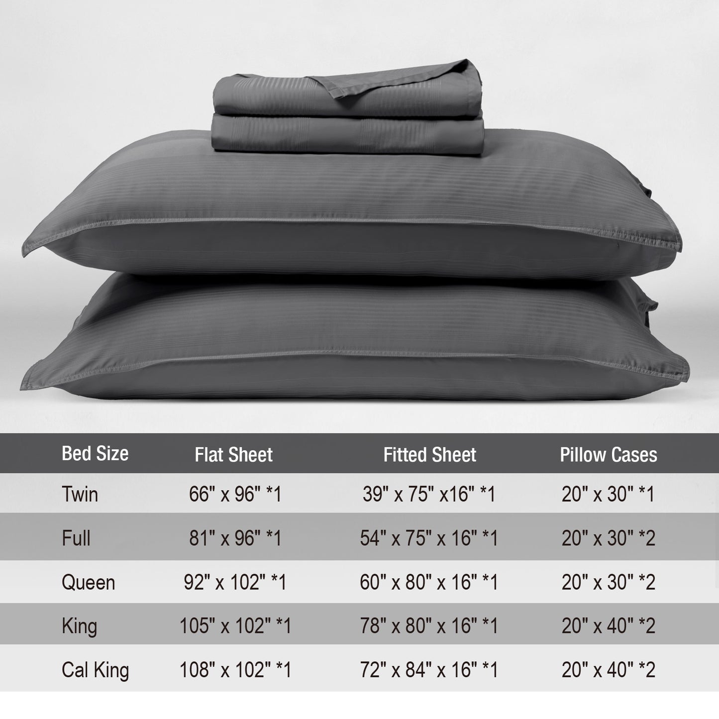 Bed Sheet Set-4 Piece 16” Deep Pocket, Striped Jacquard Ultra Soft Breathable Silky Bedding Sheets & Pillowcases-Grey
