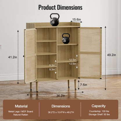 Rattan Cabinet with Storage Adjustable Shelves,Buffet Sideboard Accent