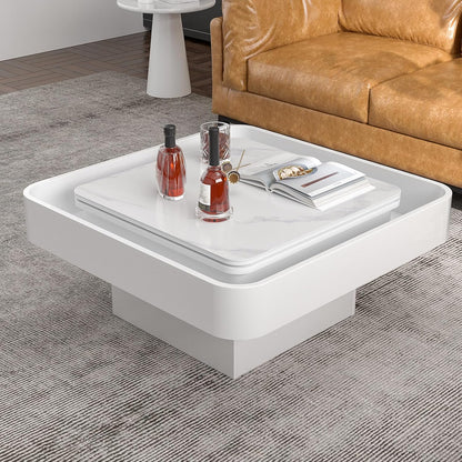 Lift Top Coffee Table, Slate Desktop Square Coffee Table with 16 Colors LED Lights