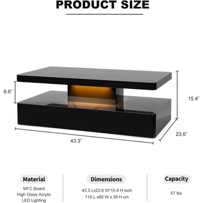 ARICOEASY LED Floating TV Stand with Electric Fireplace and LED Coffee Table for Living Room Furniture Sets, Modern Living Room Furniture Set 2-Piece, Black