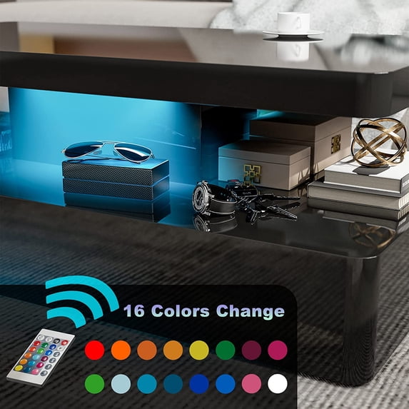 ARICOEASY LED High Glossy Coffee Table, Modern Coffee Table for Living Room with 16 Colors LED Lights