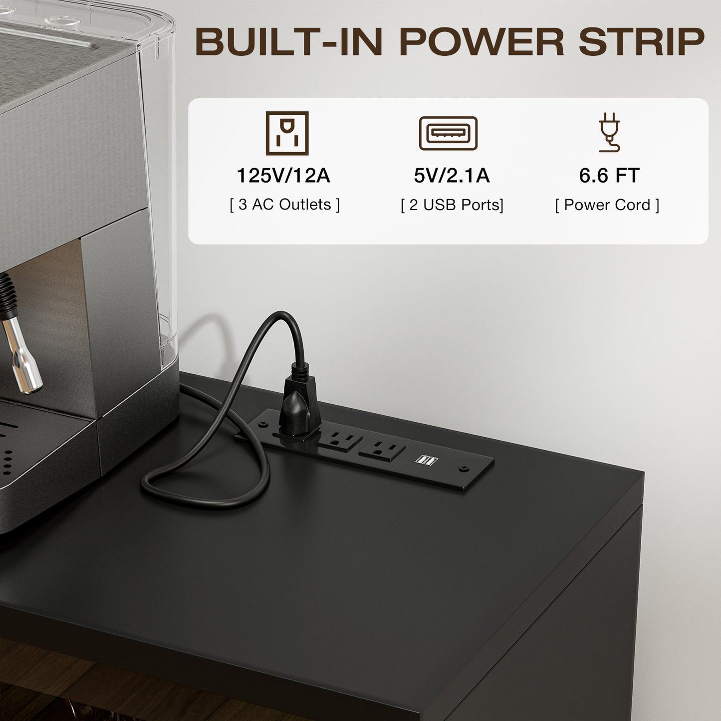 LED Buffet Cabinet with Power Outlet,4 Doors Sideboard Cabinet Table