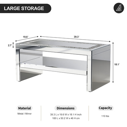 2 Tier Mirrored Glass Coffee Table with Led