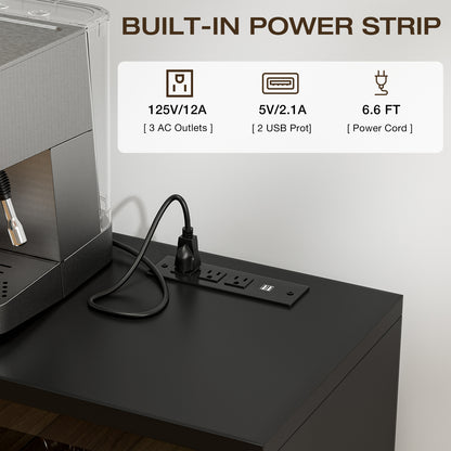 LED Buffet Cabinet with Power Outlet,3 Doors Sideboard Cabinet Table