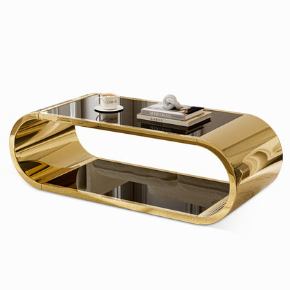 Gold Stainless with Glass Coffee Table, 2-tier Table for Living room