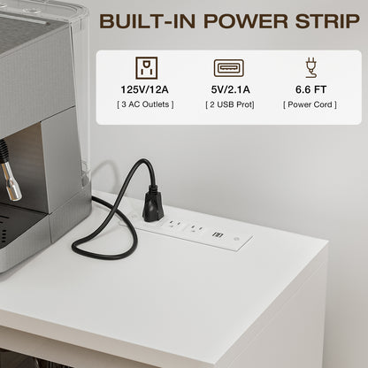 LED Buffet Cabinet with Power Outlet,3 Doors Sideboard Cabinet Table