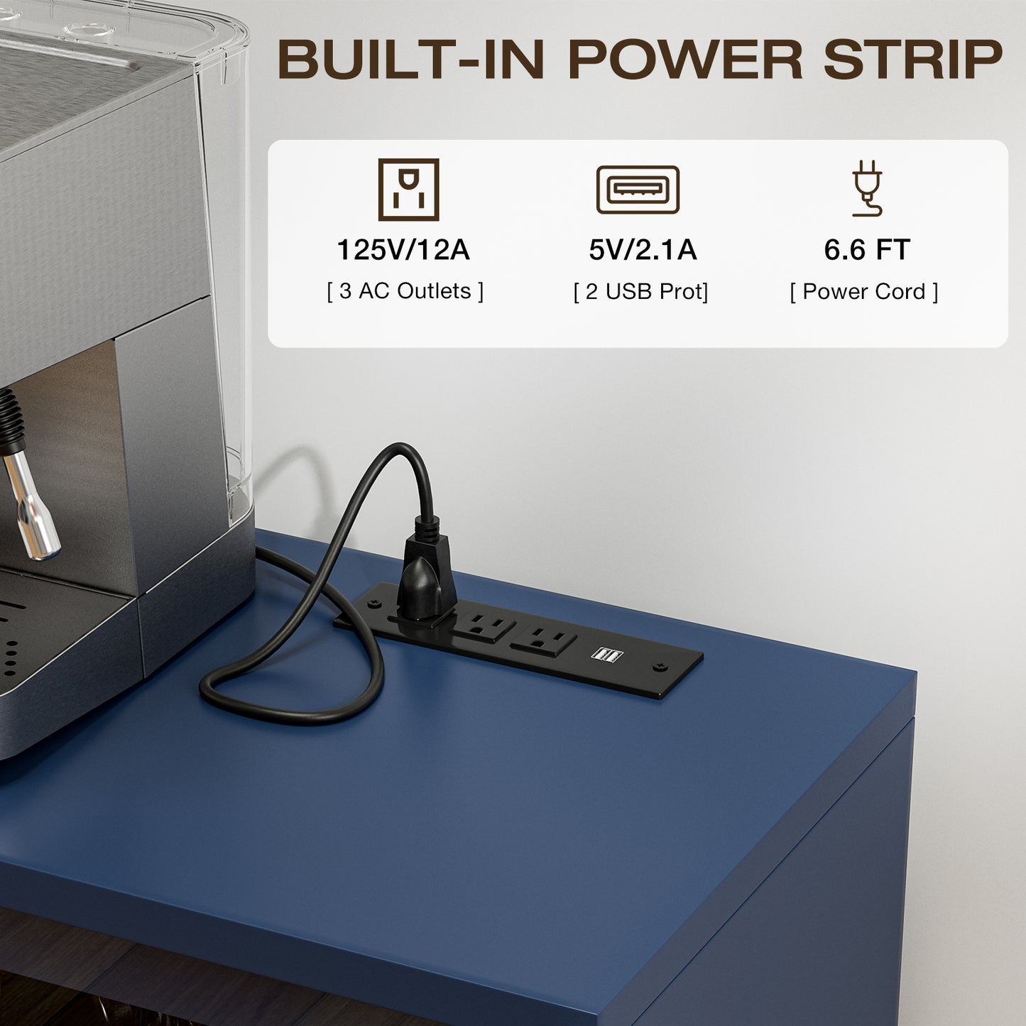 LED Buffet Cabinet with Power Outlet,3 Doors Sideboard Cabinet Table