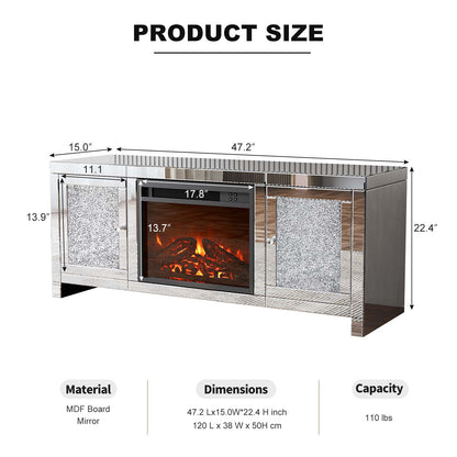 Fireplace Mirrored TV Stand with Remote Colors Changing LED Fireplace, Entertainment Center for Living Room