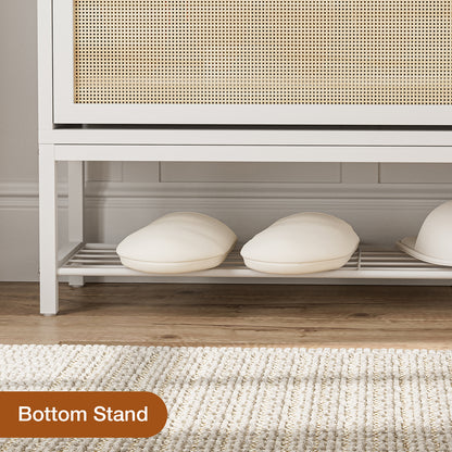 Rattan Shoe Cabinet with LED Light, 2 Flip Drawers & Open Shelves