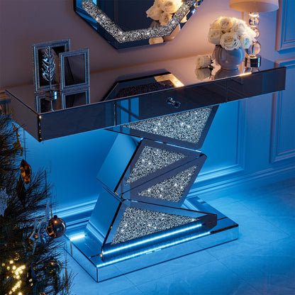 ARICOEASY Mirrored Console Table with LED Light and Storage Drawer, Long Entryway Sofa Table