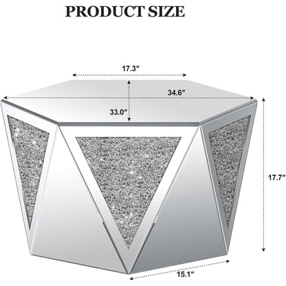 ARICOEASY Mirrored Coffee Table Crystal Diamond Accent Table Leisure Table Cocktail Table Center Table for Living Room Decor