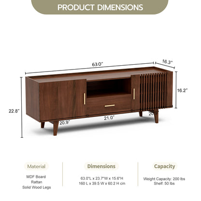 Fluted TV Stand for 75 Inch TV, with Drawer & 2 Cabinet Doors