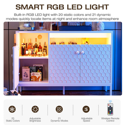 LED Buffet Cabinet with Power Outlet,3 Doors Sideboard Cabinet Table