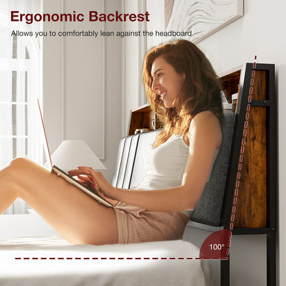 LED Bed Frames with Storage Drawers, Storage Upholstered headboard with Charging Station