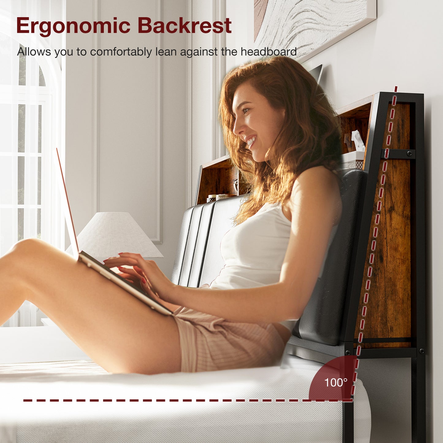 LED Bed Frames with Storage Drawers, Storage Upholstered headboard with Charging Station