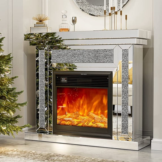 ARICOEASY Electric Fireplace TV Stand TV Console with 23″ Fireplace and LED lights for Living Room/Bedroom