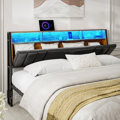 ARICOEASY Hidden Storage Headboard California King Size with Charging Station, Ergonomic Upholstered Cal King Headboard Only with LED Lights, 2 Outlets & 2 USB Ports, Easy Assembly