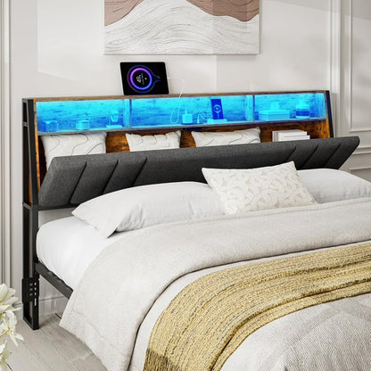 ARICOEASY Hidden Storage Headboard California King Size with Charging Station, Ergonomic Upholstered Cal King Headboard Only with LED Lights, 2 Outlets & 2 USB Ports, Easy Assembly