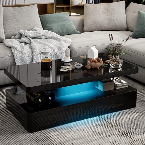 ARICOEASY LED High Glossy Coffee Table, Modern Coffee Table for Living Room with 16 Colors LED Lights
