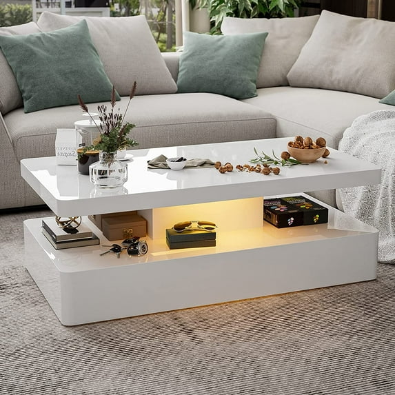 ARICOEASY LED High Glossy Coffee Table, Modern Coffee Table for Living Room with 16 Colors LED Lights