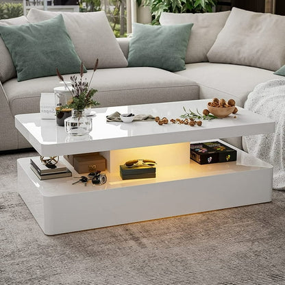 ARICOEASY LED High Glossy Coffee Table, Modern Coffee Table for Living Room with 16 Colors LED Lights