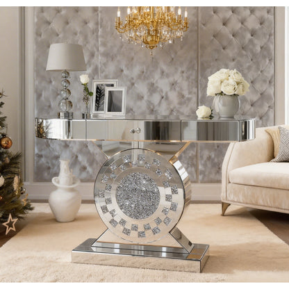 ARICOEASY Mirrored Console Table with LED Light and Storage Drawer, Long Entryway Sofa Table