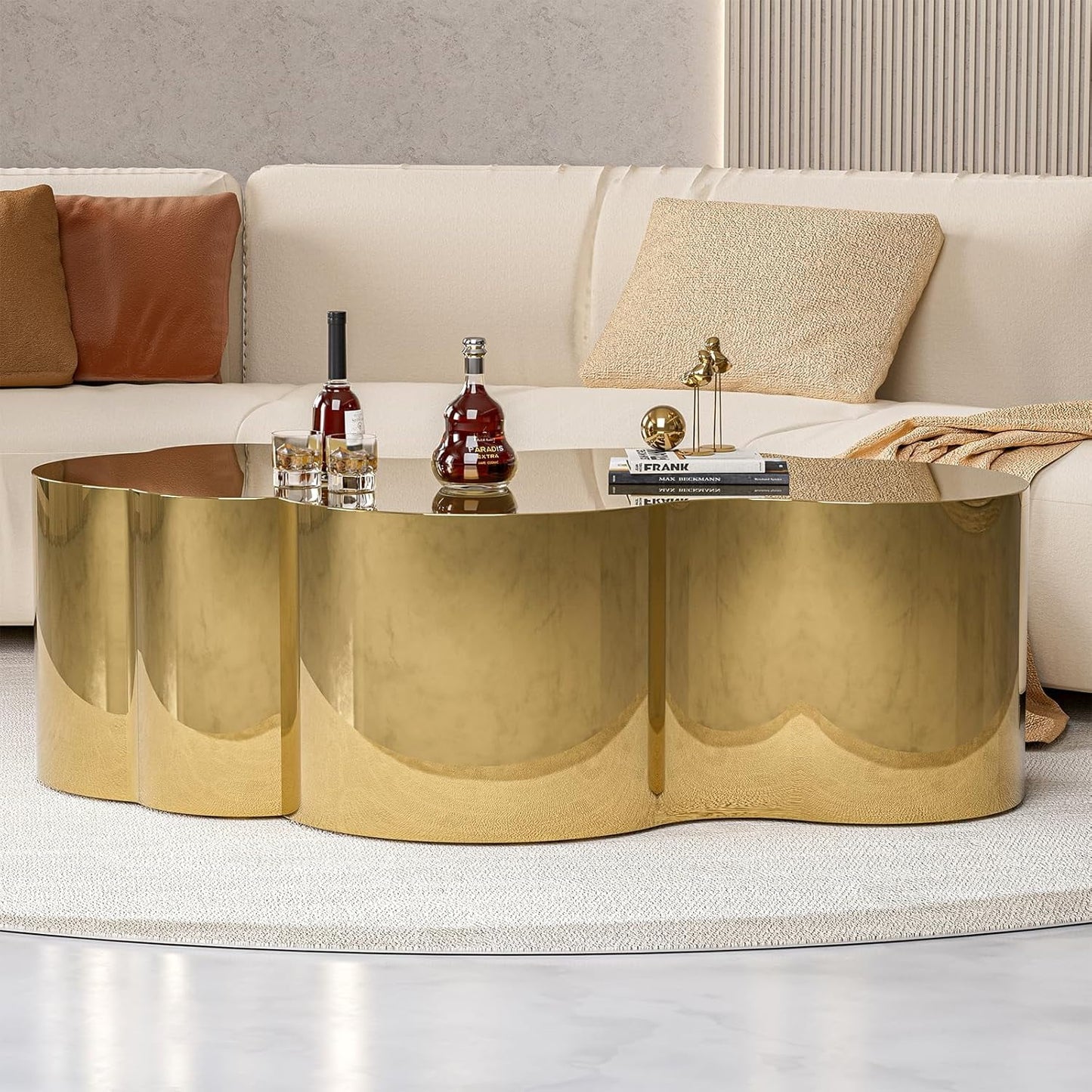ARICOEASY Contemporary Gold Coffee Table Small Cloud Shape Stainless Steel Accent Table Luxury Side Table for Living Room Bedroom